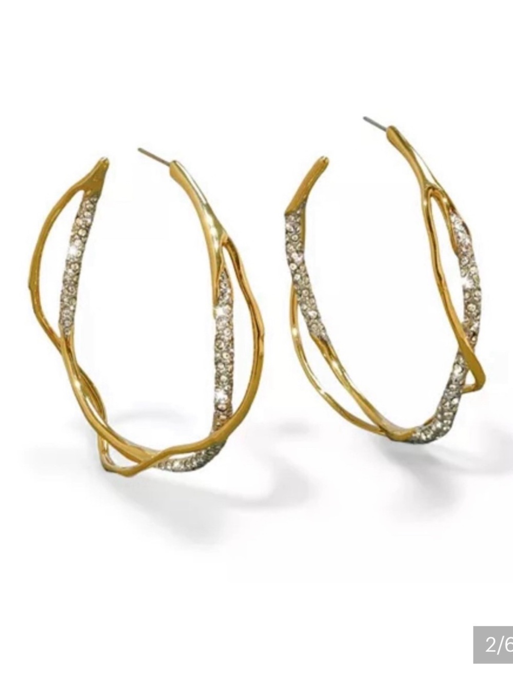 Gold Twisted Hoop Earrings with Crystal Accents - Women Jewelry